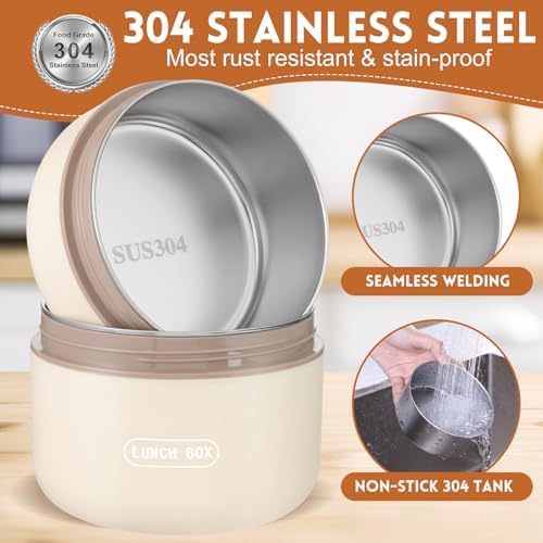 Dandat 2 Portable Insulated Bento Lunch Containers, Beige