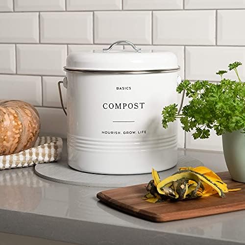 D'Lifeful 1.3 Gallon Kitchen Compost Bin with Lid, White