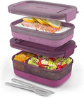 Ello Lunch Stack Bento Box Plastic Food Containers, 2 Pack, Raspberry