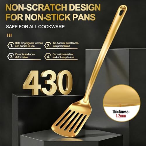 Kitchen Cooking Utensil Sets, 3 pcs Stainless Steel Titanium Gold