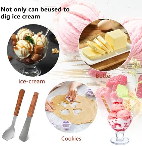 2 Pieces Ice Cream Scoop with Wooden Handle, Stainless Steel Dessert