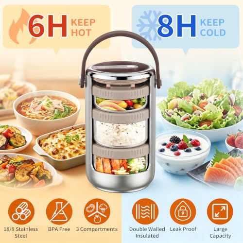 86oz Stainless Steel 3-Tier Bento Lunch Box