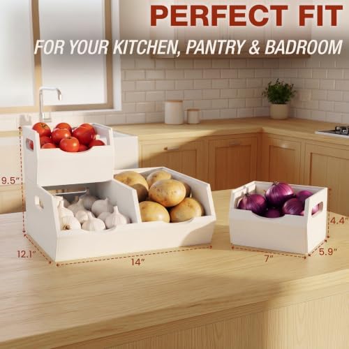 HOMESTEAD Stackable Solid Wood Storage Bins for Kitchen Pantry &