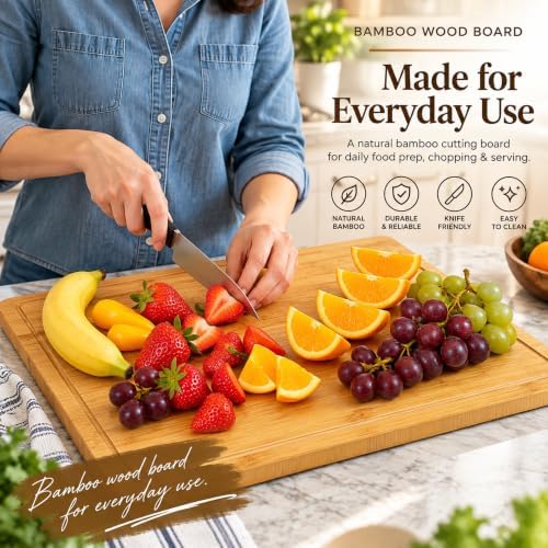 Bulk Wholesale Set of 6 Bamboo Cutting Boards, 18x12 XL, Juice Groove