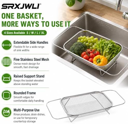 Expandable Over-the-Sink Strainer Basket, Stainless Steel in Four