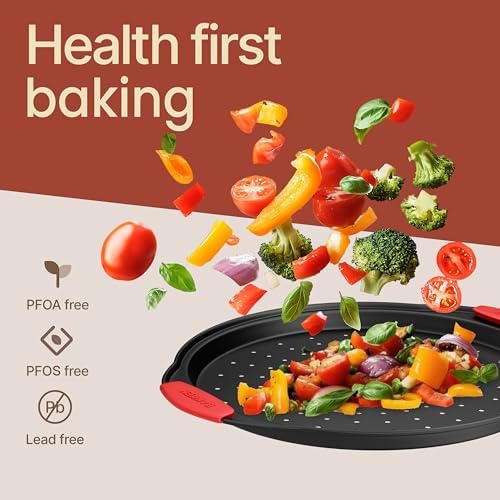 Bakken Pizza Baking Pan - Round Perforated Carbon Steel Pan with