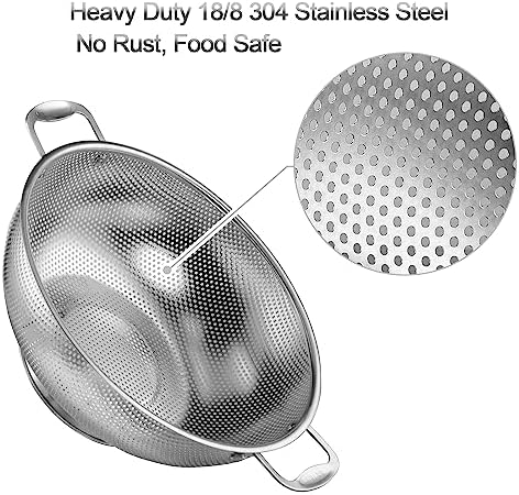 Tiawudi Large 6-Qt Colander, 18/8 Stainless Steel Mesh Strainer for