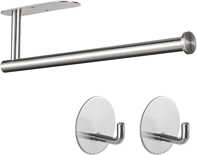 Paper Towel Holder with 2 Hooks-Under Cabinet Paper Towel Holder by Kinbery