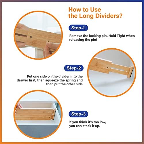 Adjustable Bamboo Drawer Dividers for Clothes, Kitchen Utensils