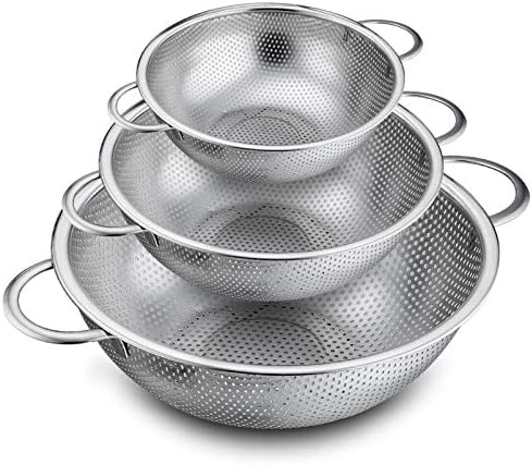 P&P CHEF Colander Set of 3, 1/3/5 Qt, Stainless Steel Colanders