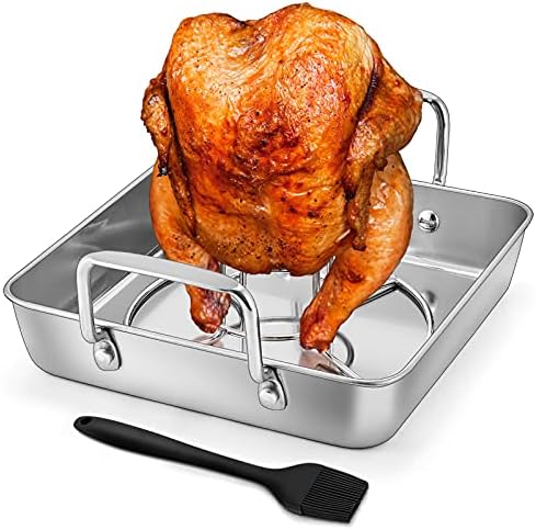 HaSteeL Roasting Pan, Beer Can Chicken Holder Rack & Oil Brush Set
