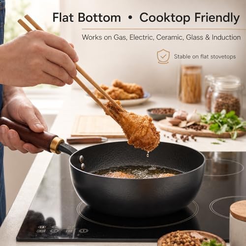7.8-Inch Small Carbon Steel Wok with Wooden Lid, 1.6QT