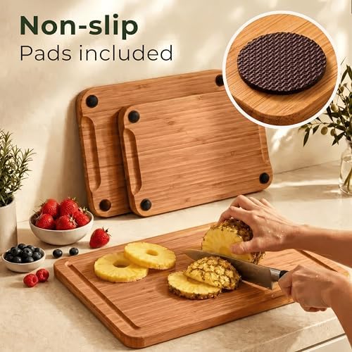 Wooden Cutting Board Set of 3 – Bamboo Wood Cutting Boards for Kitchen