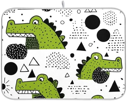 OTVEE Dinosaur Fun Art Dish Drying Mat for Kitchen Counter Absorbent