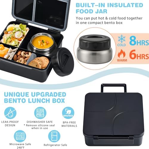 Bento Lunch Box with 9.5oz Soup Thermo, Black