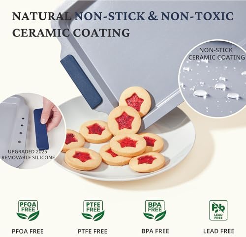 BRONYPRO Non Stick Ceramic Baking Sheet Pan Set of 3, Natural Non