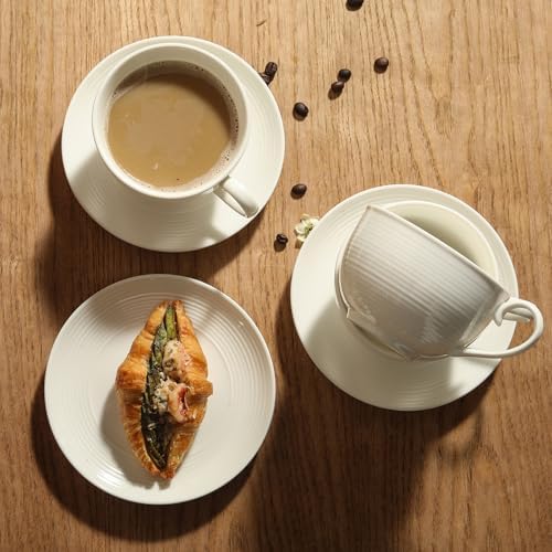 12 oz Cappuccino Cups with Saucers, Ceramic Coffee Cups Set of 4
