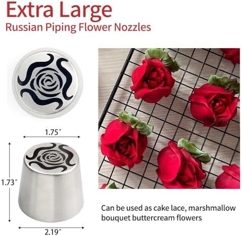 6PCS Extra Large Russian Piping Tips Set, Stainless Steel Flower Icing