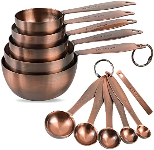 Copper measuring cups and spoons set,Includes Stainless Steel 5