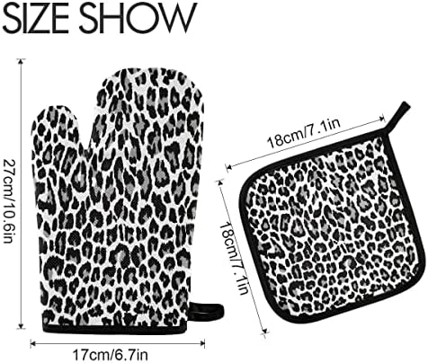 Oven Mitts Quilted Cotton Lining Grey Leopard Print Potholders BBQ