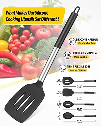 4-Piece Silicone Cooking Utensil Set, Black