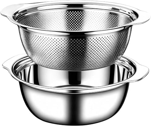 Stainless Steel Colander for Kitchen, 4 QT Rice Strainer, Pasta