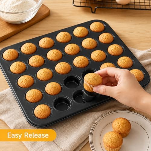 2 Pack 24-Cup Mini Muffin Pan, Nonstick Carbon Steel Mini Cupcake
