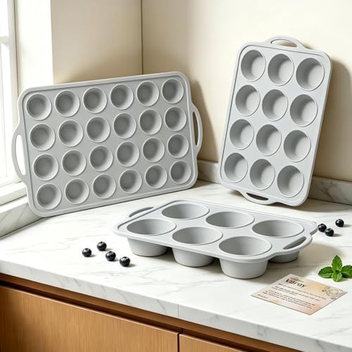 Silicone Muffin Pan Set for Baking: 6 12 24 Cupcake Tin for Various