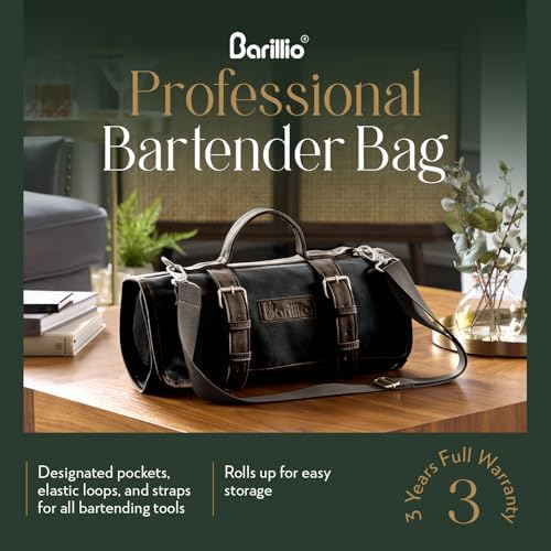 Barillio Bartender Bag (Without Tools) - Stylish, Waxed Canvas, Roll