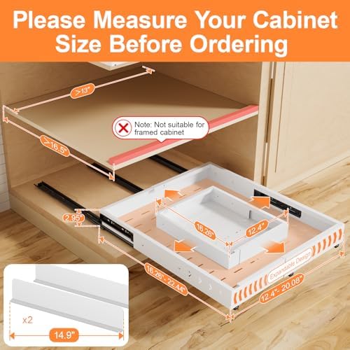 Pull out Cabinet Organizer Expandable W(12"-20") and D(16"-22"), No
