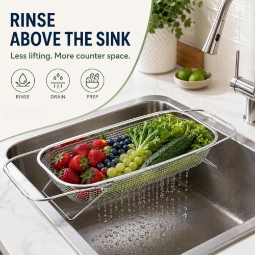 Stainless Steel Telescopic Drainer Basket Expandable Over Sink