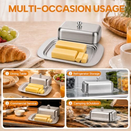 Sturdy Stainless Steel Butter Dish with Lid & Handle for Countertop