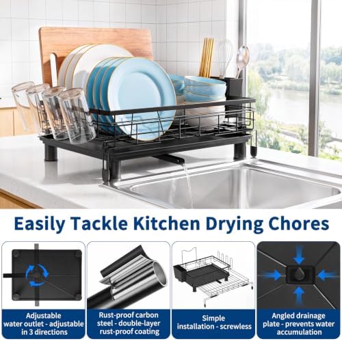 Expandable Dish Drying Rack with Draining Tray