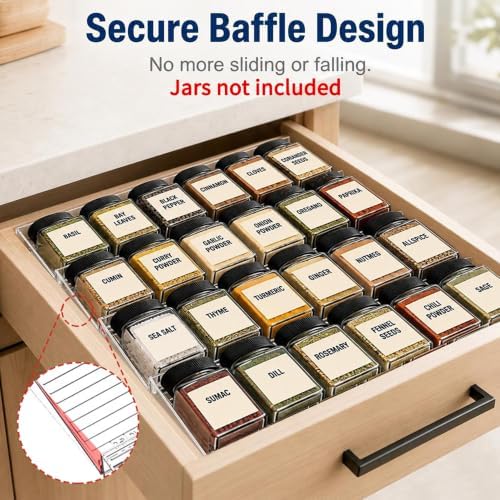 4-Tier Expandable Spice Drawer Organizer, Clear Plastic Seasoning