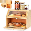 Bread Box for Kitchen Countertop, Large Double Layer Bamboo Bread Storage Box with Clear Door, Includes 20 Bread Bags & Labels, Farmhouse Kitchen Storage Organizer (Natural Bamboo)