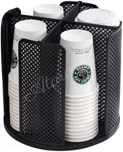 Rotatable Coffee Cup Dispenser with 4 Compartments, Atavarna Cups and