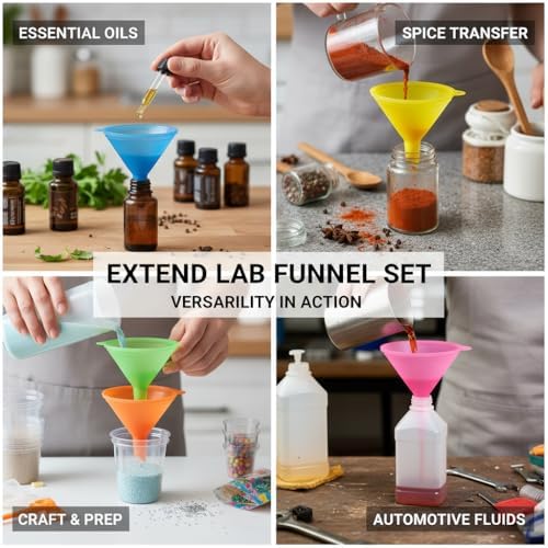 Plastic Funnel Set of 5 | Multi-Size & Multi-Color Mini Funnels for