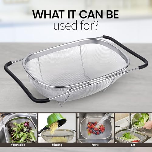 Alpine Cuisine Stainless Steel Over the Sink Colander Strainer 14x9.5