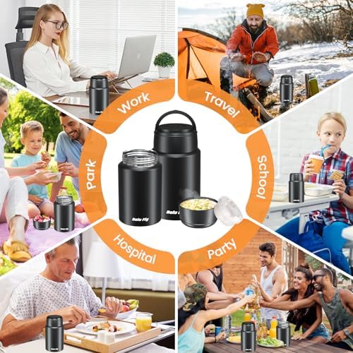 Insulated Food Jar Stainless Steel 2 Pack for Work & Travel Black