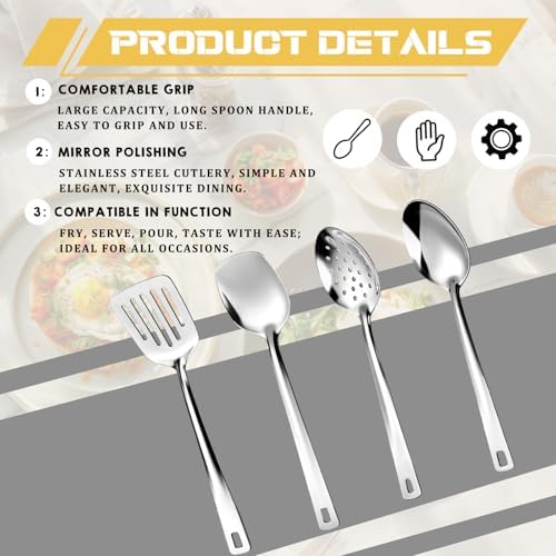 Zhehao 4 Pcs Stainless Steel Cooking Utensils Set Spatula Set, Silver