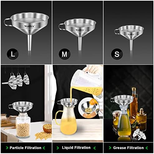 Stainless Steel Funnel, Walfos 3 Pack Kitchen Funnel with 2 Removable