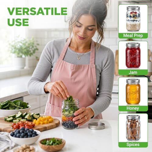 NutriChef 8-Pack 16 oz Mason Jars with Lids