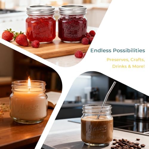 CycleMore Mason Jars 8 oz, 24 Pack Glass Canning Jars with Split Lids