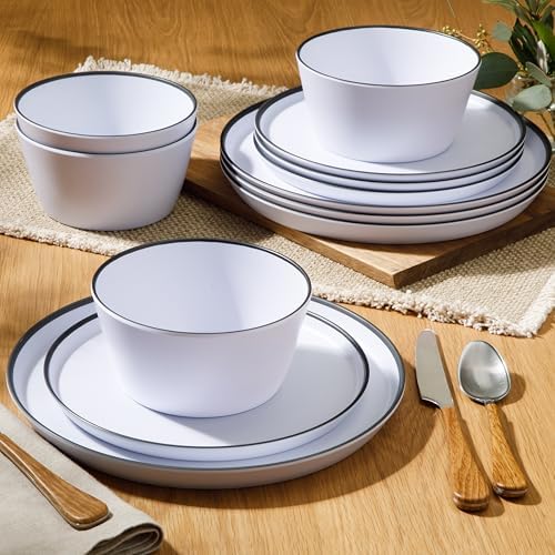 Gibson Home Folsom Shores 12 Piece Unbreakable Modern Melamine Plates
