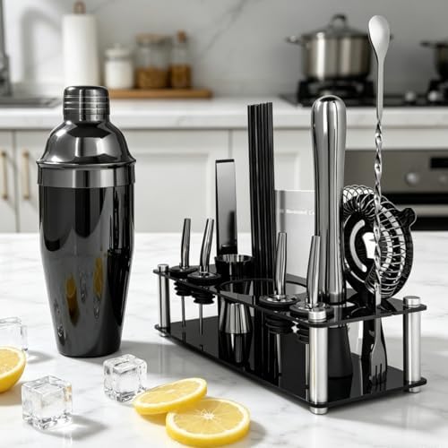 14-Piece Cocktail Shaker Set with Stand, Bartender Kit, 25oz Shakers