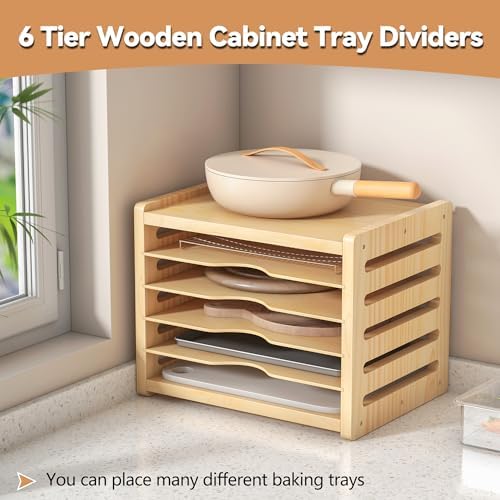 tonchean 6 Tier Wooden Tray Dividers for Cabinets