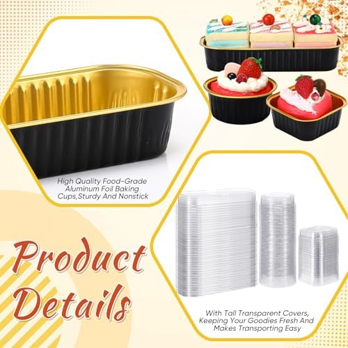 Rtteri 150 Pcs Mini Cake Pans with Lid Disposable Ramekins 6.8oz 5oz