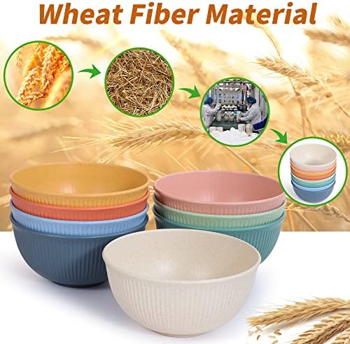 Reusable Bowls Set Unbreakable Cereal Bowls,24 OZ Wheat Straw Fiber