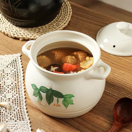 Ceramic Casserole Clay Pot with Lid, Earthenware Casserole Pot