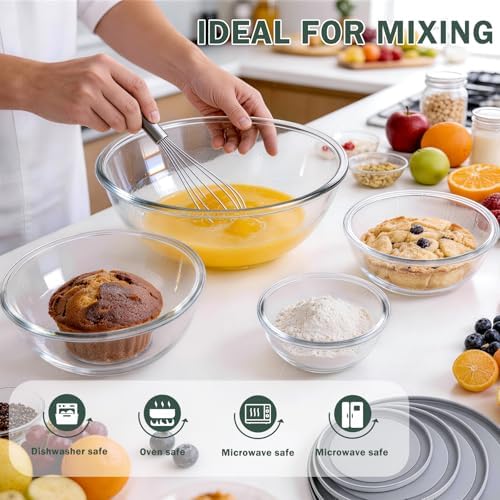 Glass Mixing Bowls with Lids Set of 4,Glass Bowls with Lids Large